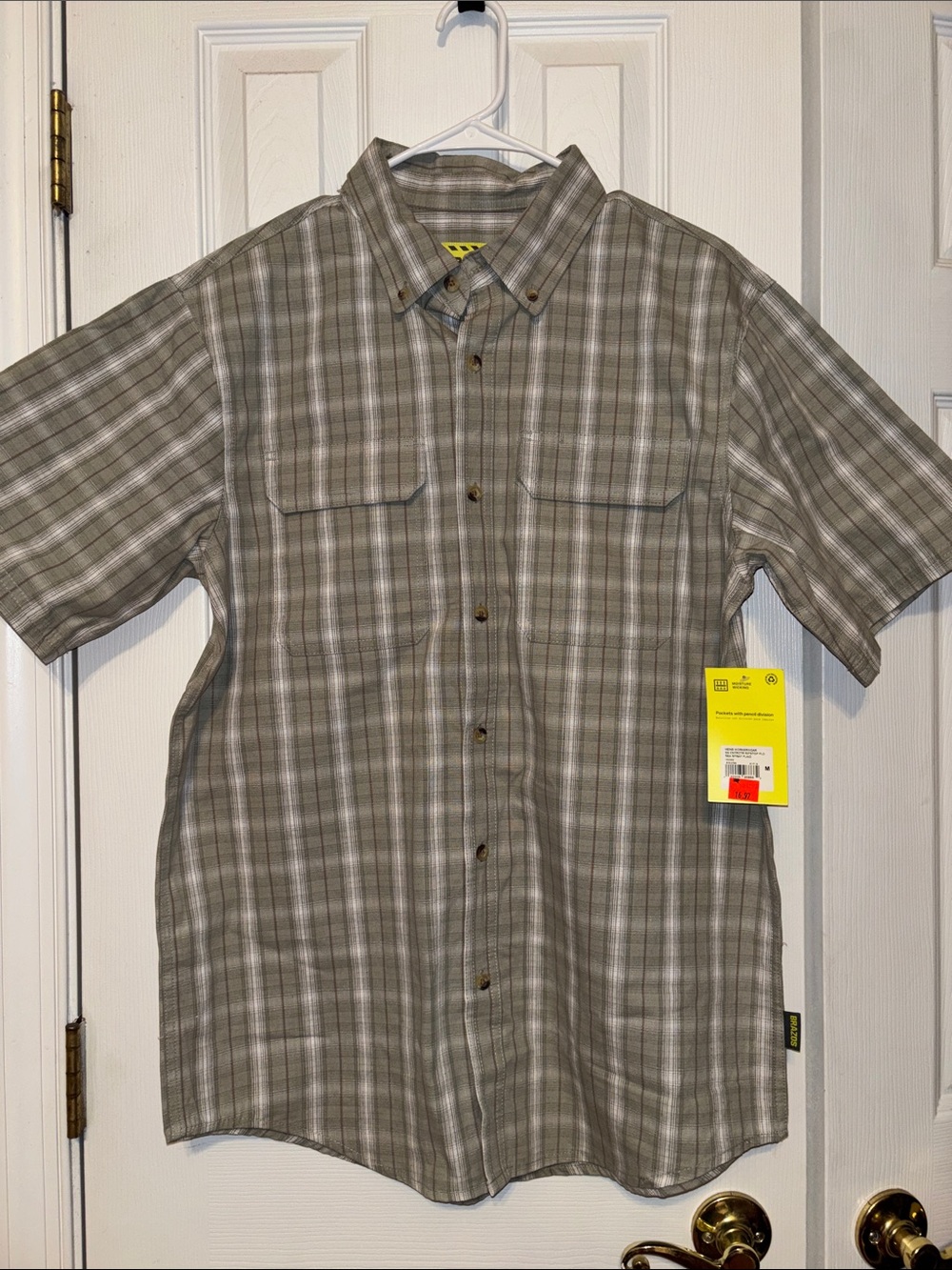 Men's Short-Sleeve Plaid Button-Down Shirt - Olive/Gray